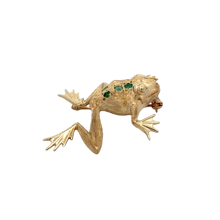 Vintage Emerald Frog Brooch in Yellow Gold