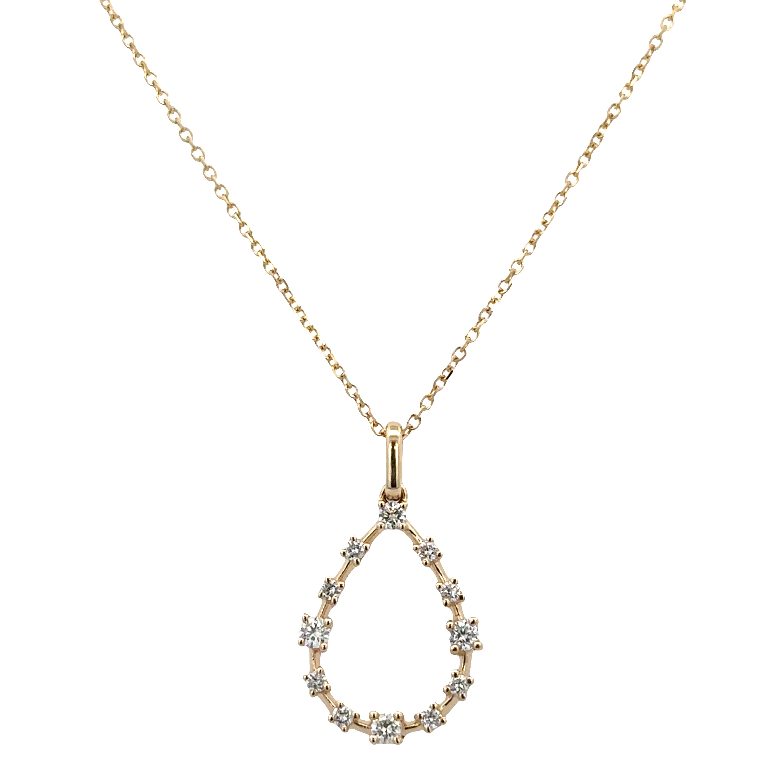 14k Yellow Gold Pear-Shaped Diamond Pendant – Adjustable 16"–18"