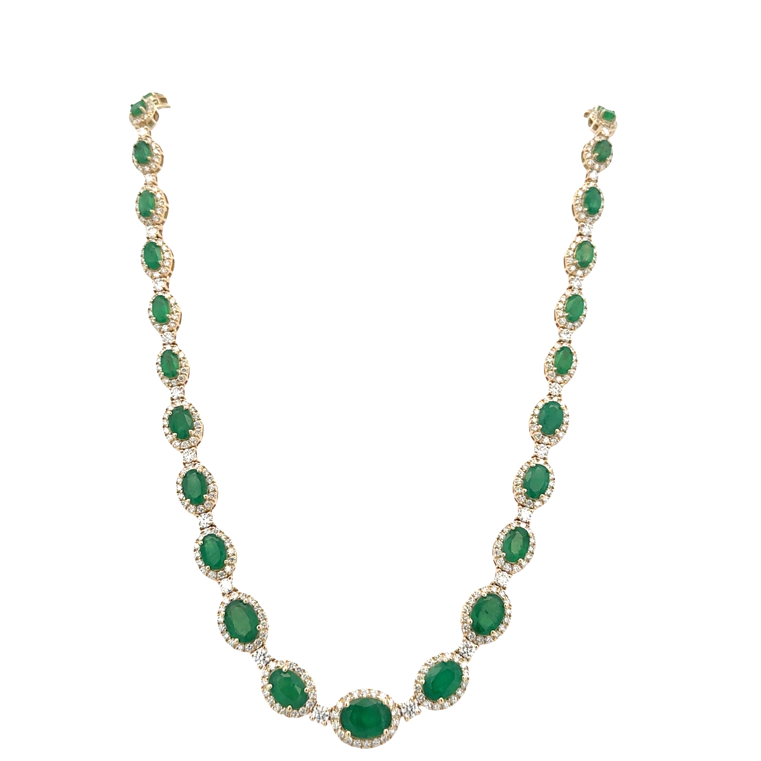 Statement 14k Yellow Gold Emerald and Diamond Necklace – 16" – 12.00 ctw Emeralds & 5.40 ctw Diamonds