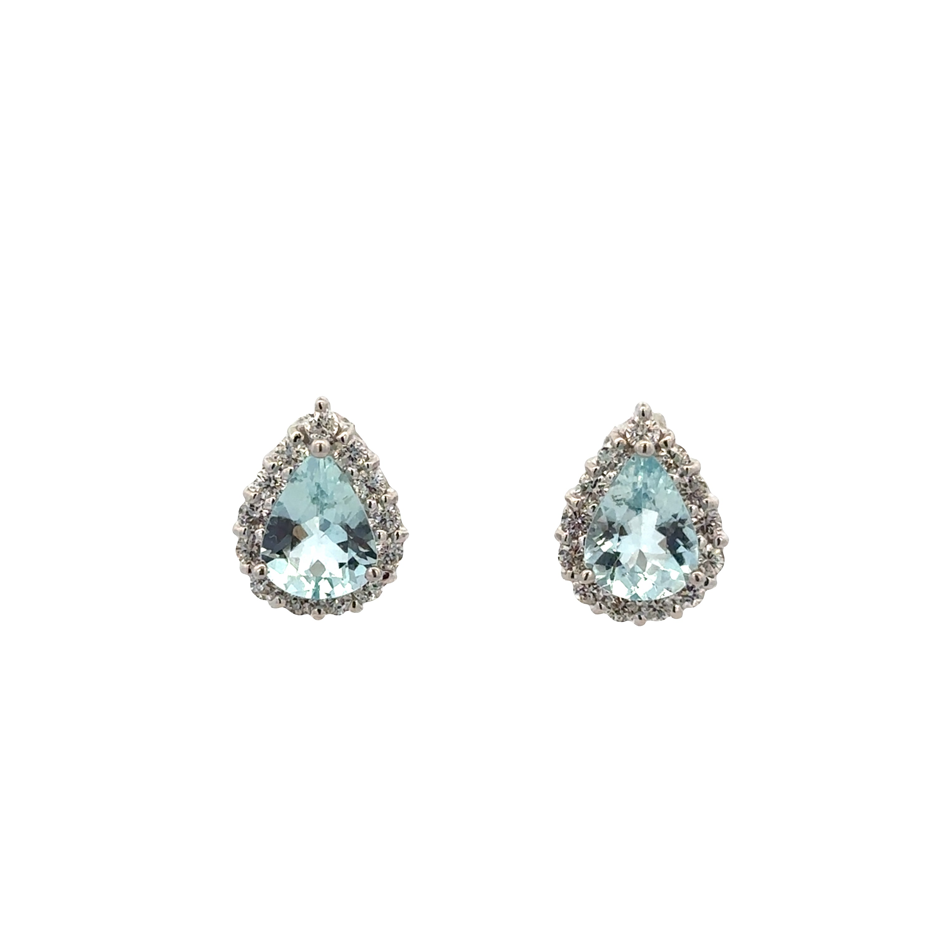 14k White Gold Aquamarine & Diamond Halo Stud Earrings