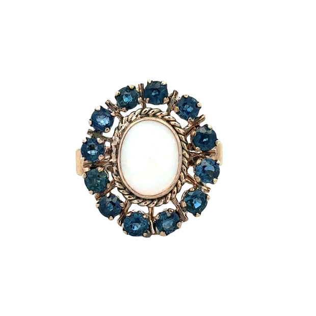 Vintage Opal and Sapphire Halo Ring in 8k Gold