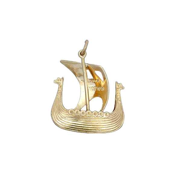 Vintage Norwegian Sailboat Charm in Yellow Gold