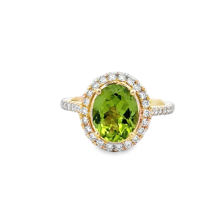 Peridot and Diamond Ring in Yellow Gold