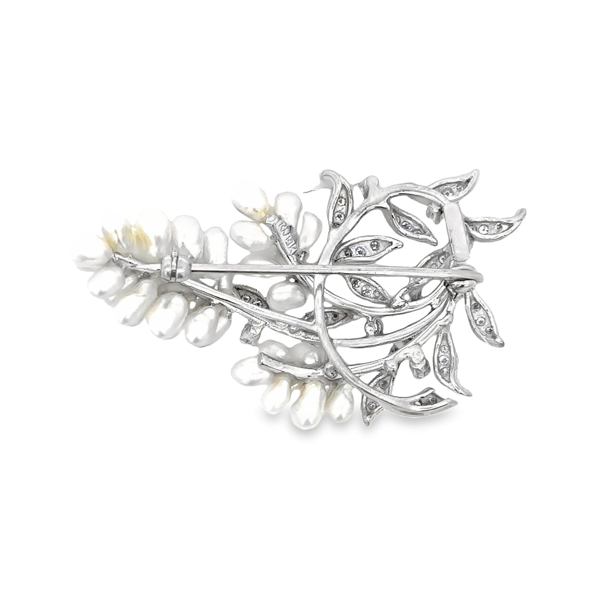 Estate Kurt Wayne Pearl and Diamond Brooch in White Gold