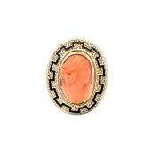 Vintage Enameled Coral Cameo Brooch / Pendant in Yellow Gold