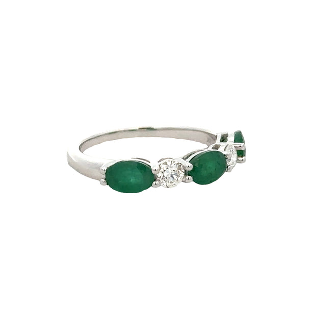 Emerald and Diamond Band in White Gold