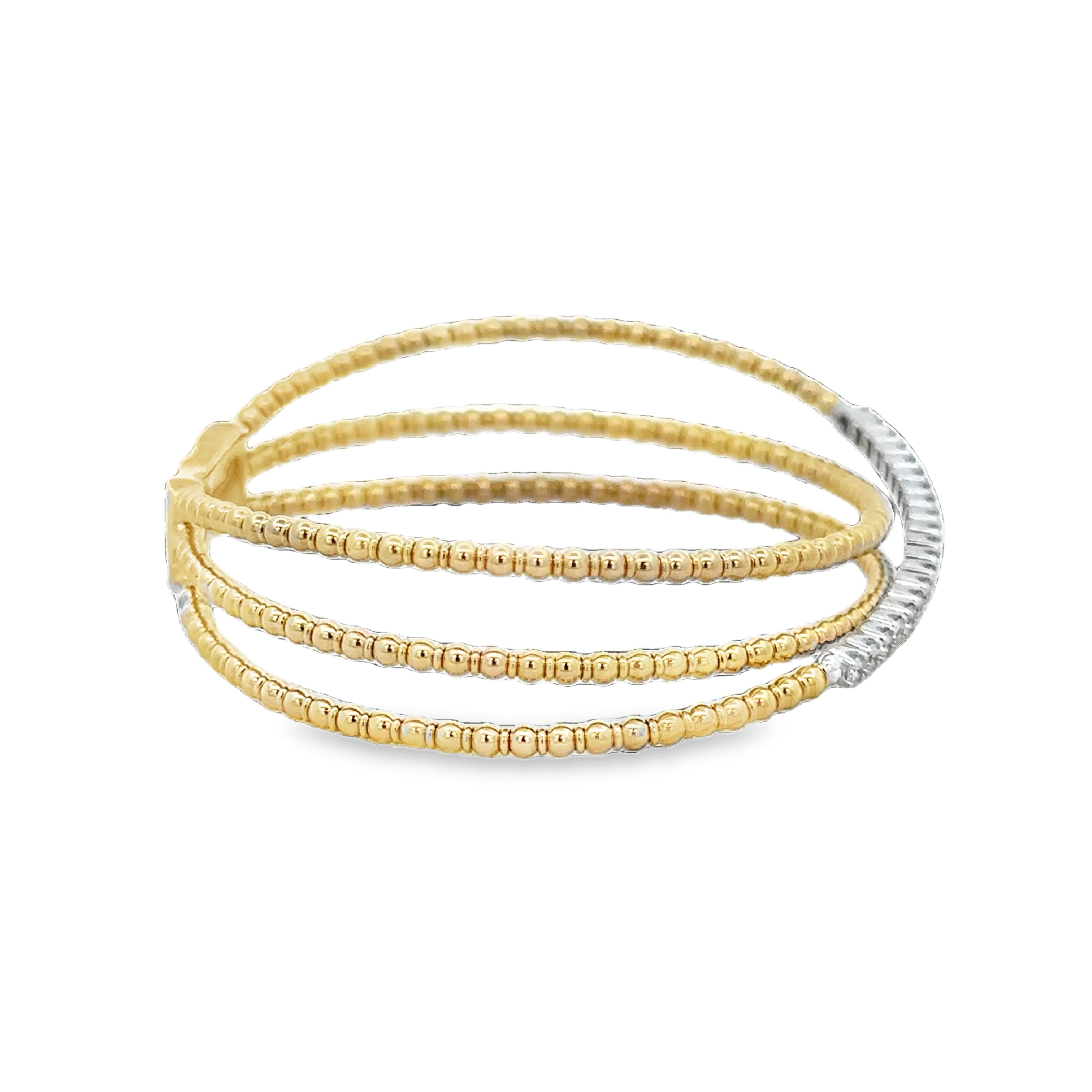 Flexible Triple Row Diamond Bracelet in Two Tone Gold
