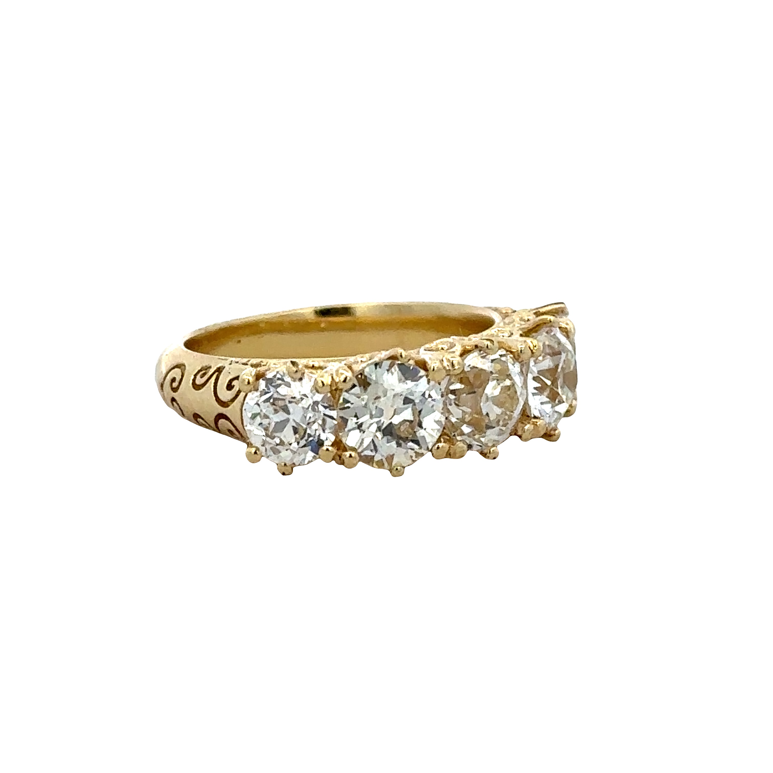 18k Yellow Gold Five-Stone Fancy Yellow Old European Cut Diamond Ring – Size 6.75