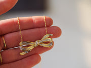 Vintage Diamond Bow Brooch Necklace in 18k Yellow Gold
