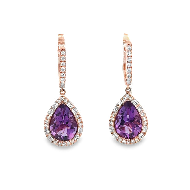 Amethyst and Diamond Earrings in Rose Gold