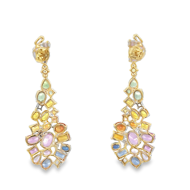 Statement Multicolored Sapphire and Diamond Earrings in Yellow Gold