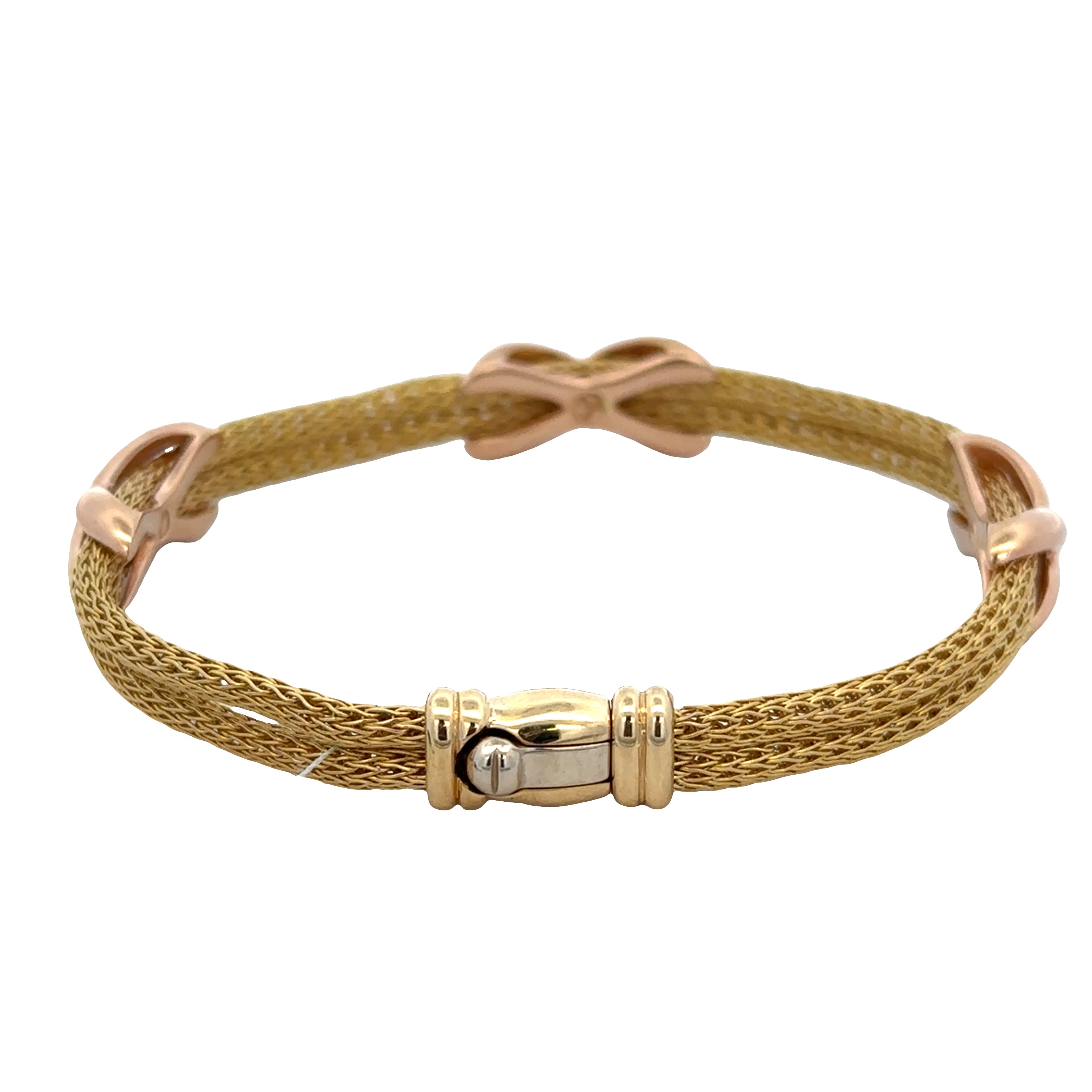 18k Two-Tone Yellow & Rose Gold Double Strand “X” Motif Bracelet – 7"