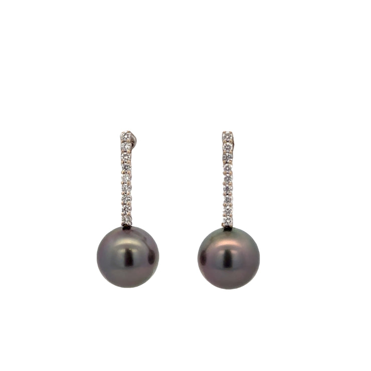 Tahitian South Sea Pearl and Diamond Drop Earrings in 18k White Gold