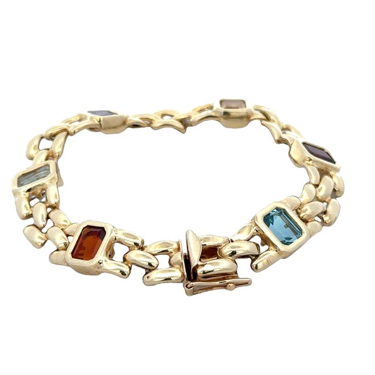 Multi-Gemstone Panther Link Bracelet in Yellow Gold