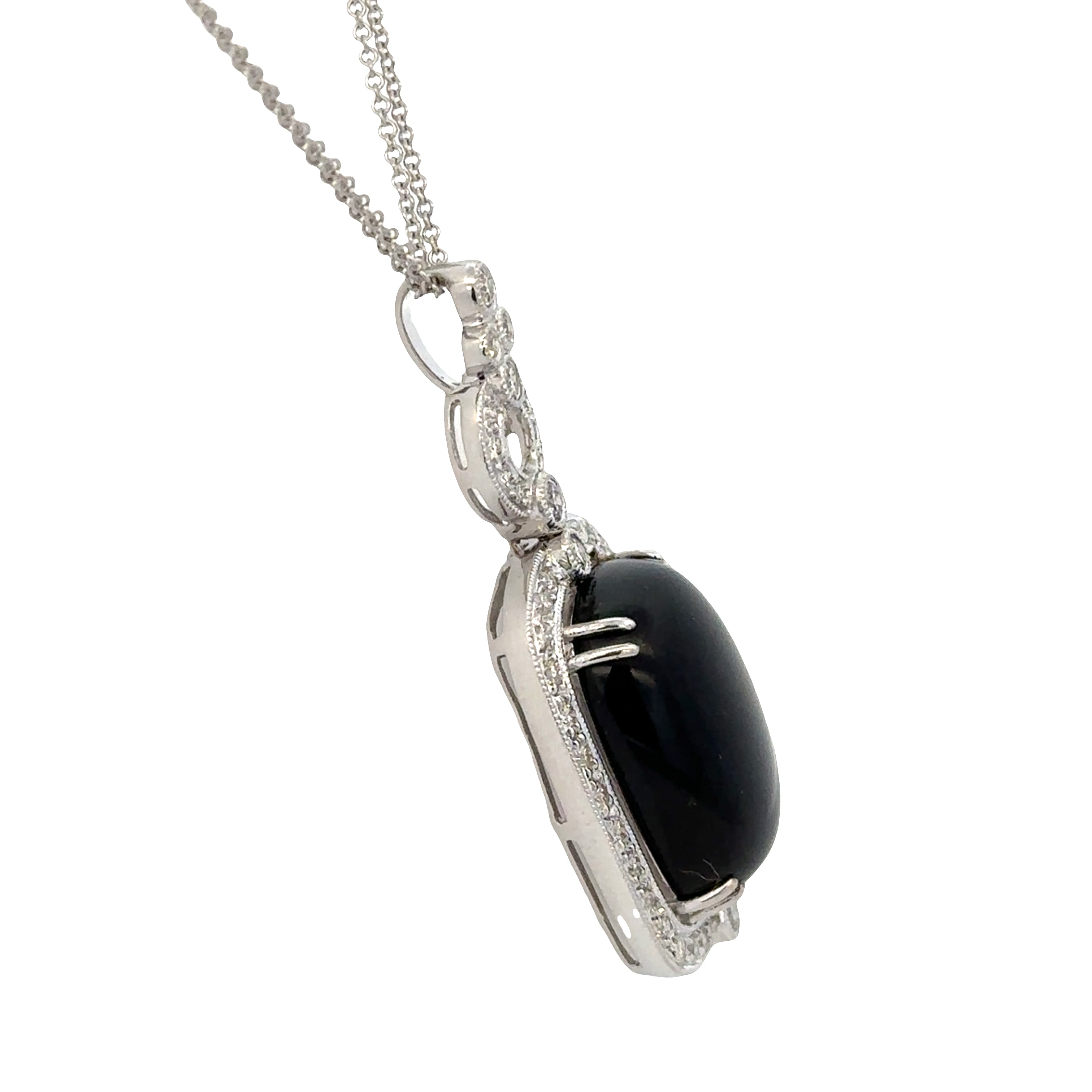 Vintage-Inspired 18k White Gold Black Onyx & Diamond Pendant Necklace