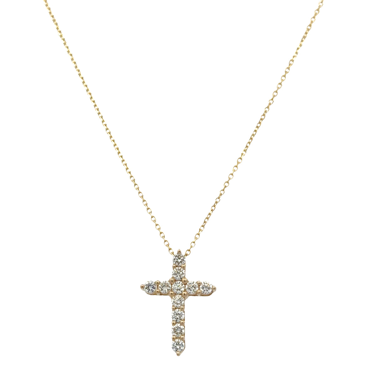 14k Yellow Gold Diamond Cross Pendant Necklace – Adjustable 16"–18"