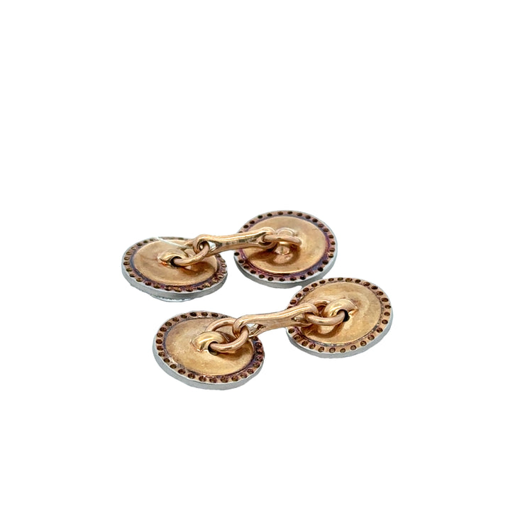 Antique Art Deco Moonstone and Diamond Cuff Links in Yellow Gold and Platinum