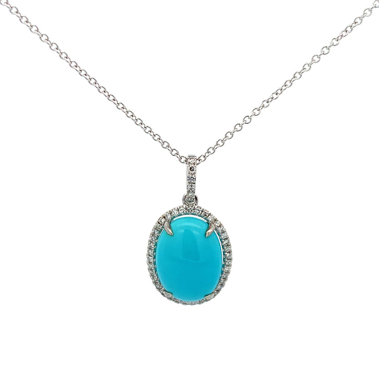 Turquoise and Diamond Pendant in White Gold