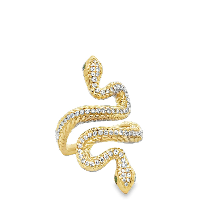 Diamond Accented Double Snake Ring in Yellow Gold