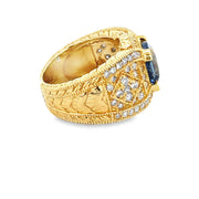 Vibrant Sapphire and Diamond Ring in 18k Yellow Gold