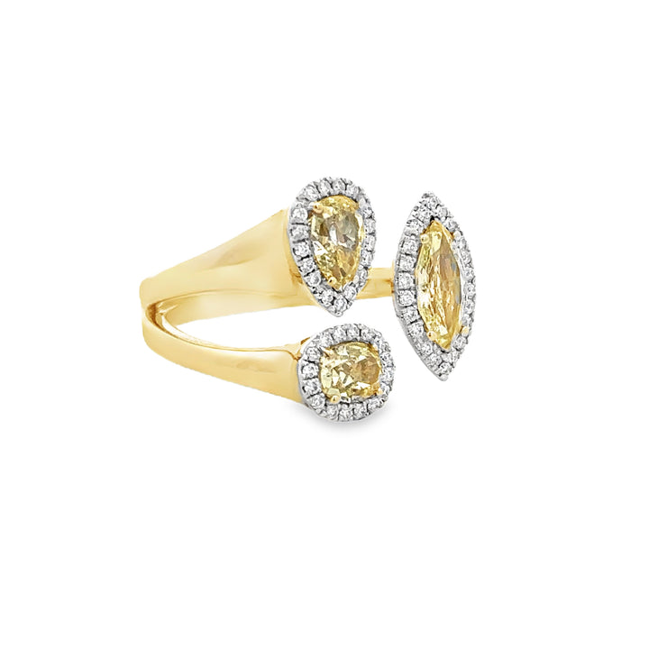 Fancy Yellow Diamond Bypass Style Ring in Yellow Gold