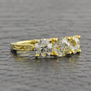 Vintage Inspired Three Stone Old European Cut Diamond Ring in 18k Yellow Gold