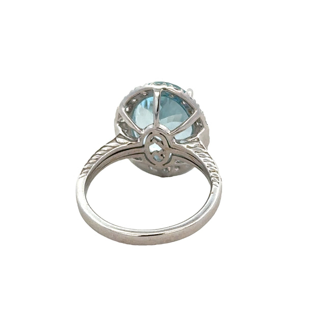 Oval Cut Aquamarine and Diamond Ring in White Gold