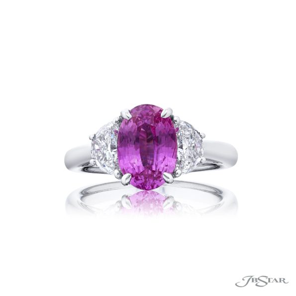 Platinum Pink Sapphire & Diamond Three-Stone Ring – Size 6.25