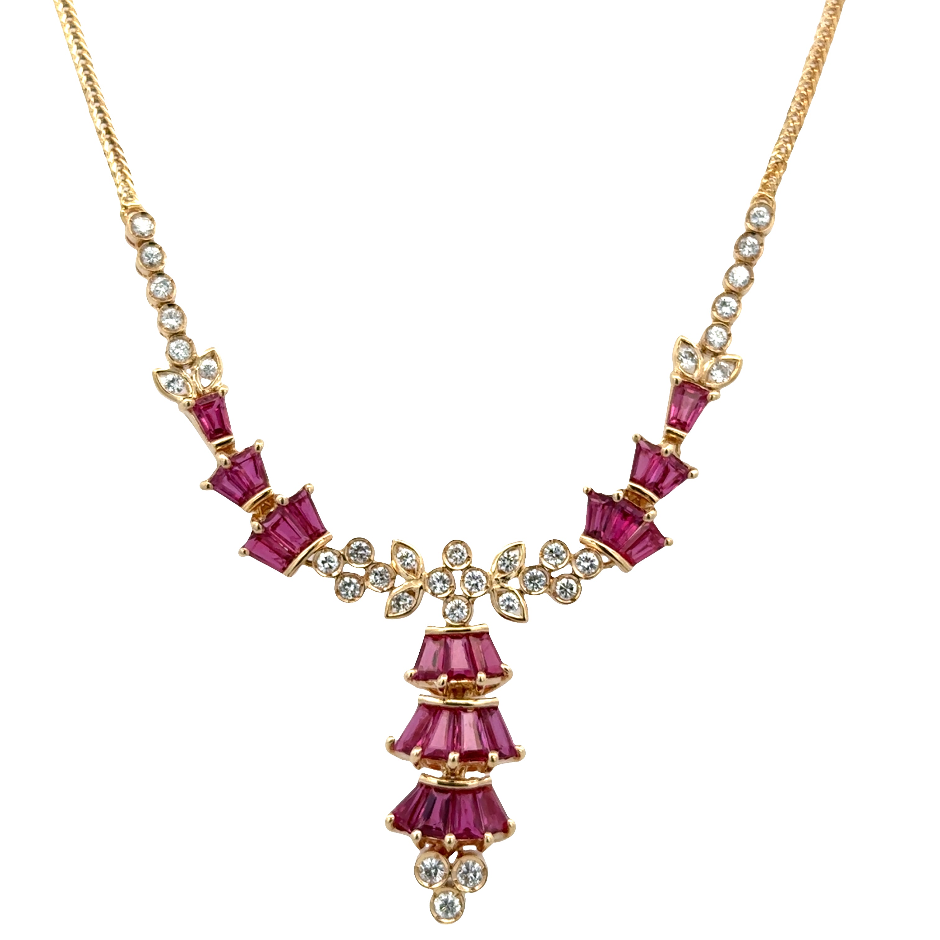 18k Yellow Gold Ruby & Diamond Foliate Necklace – 16.5"