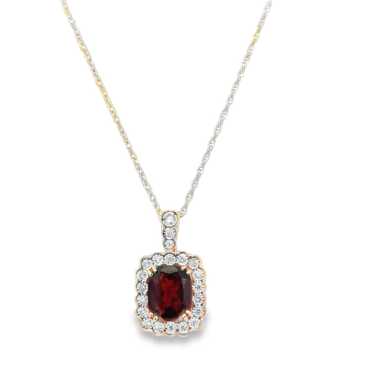 Garnet and Diamond Pendant in Yellow Gold