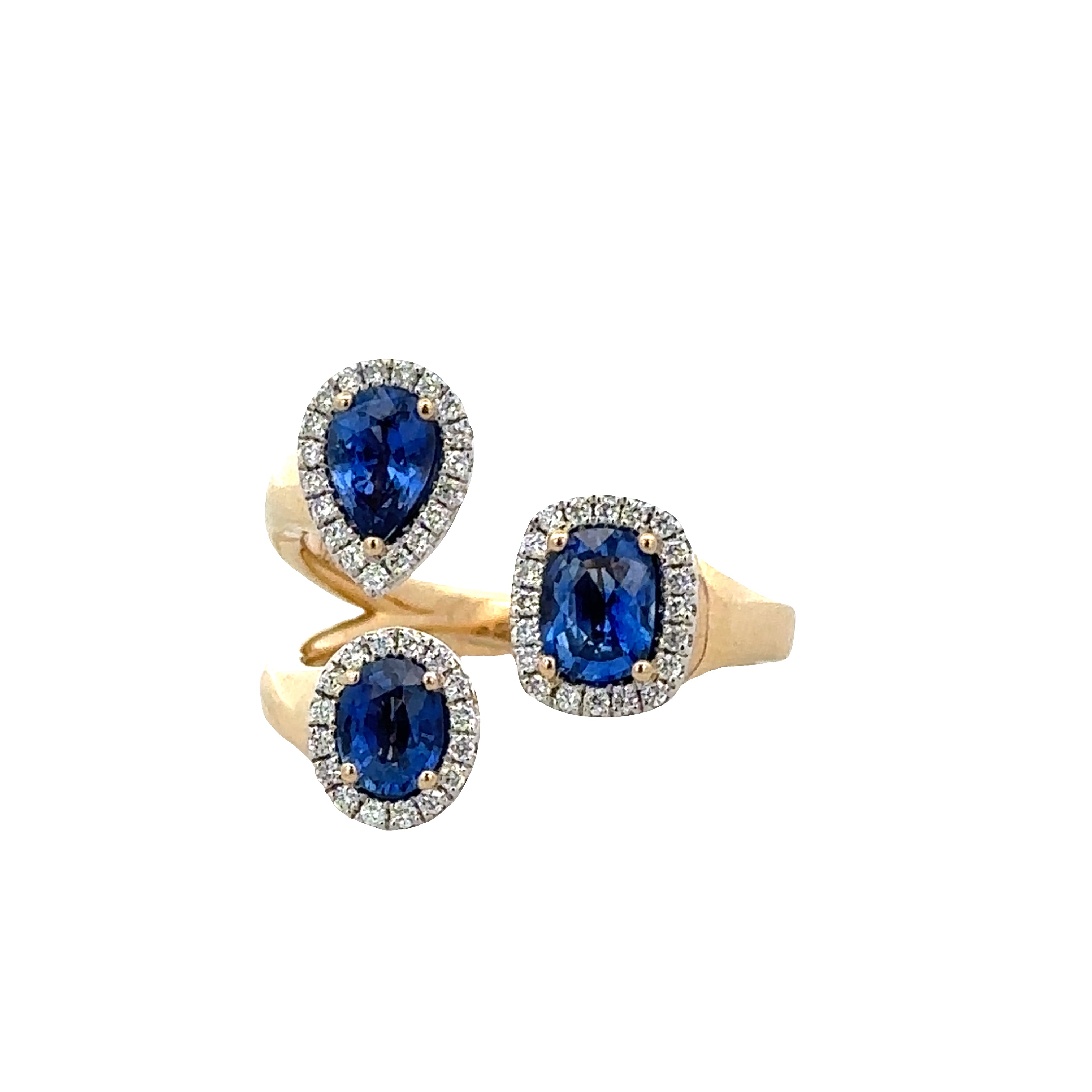 Sapphire and Diamond Bypass Ring in Two Tone Gold