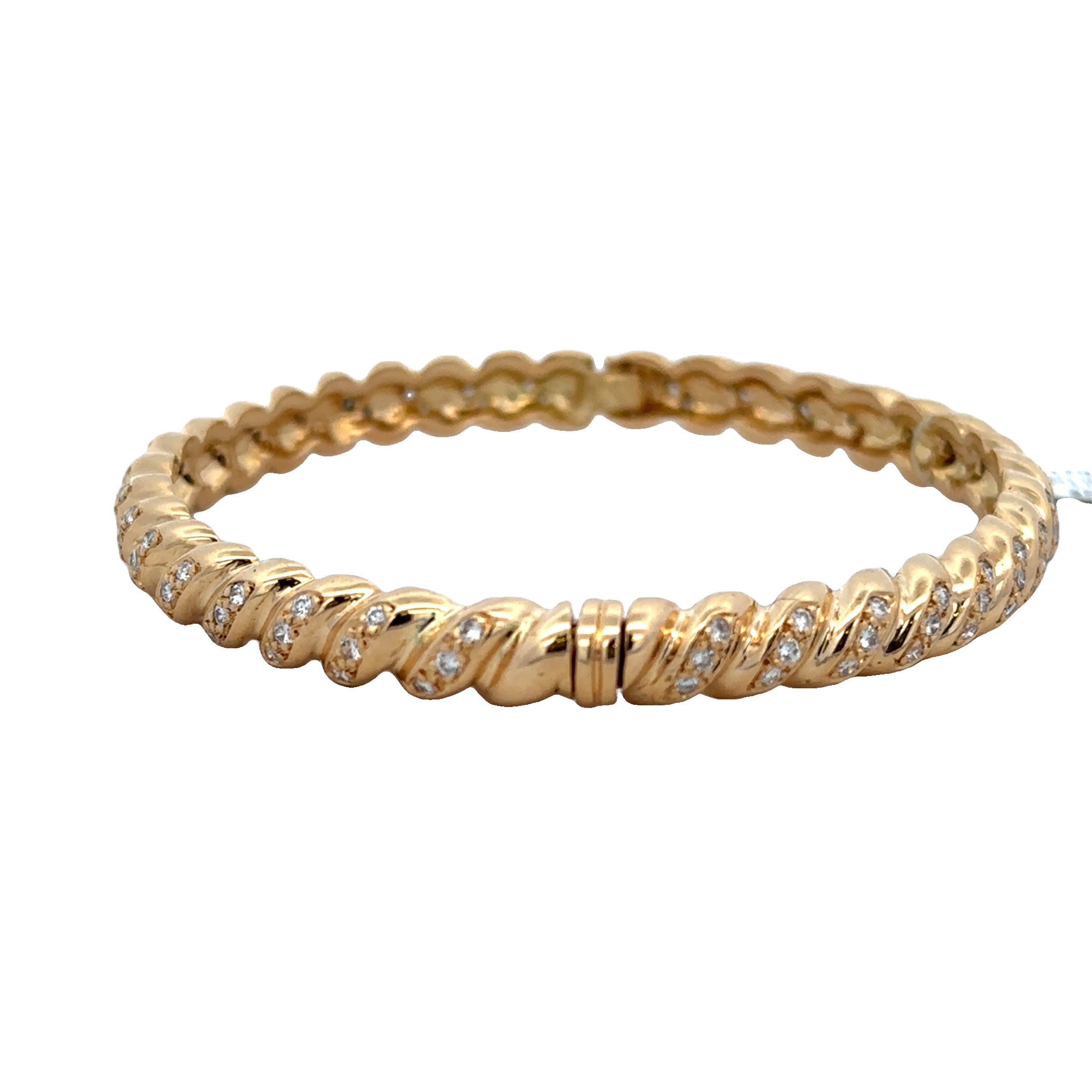 Hinged Textured Diamond Bangle Bracelet in 18k Yellow Gold