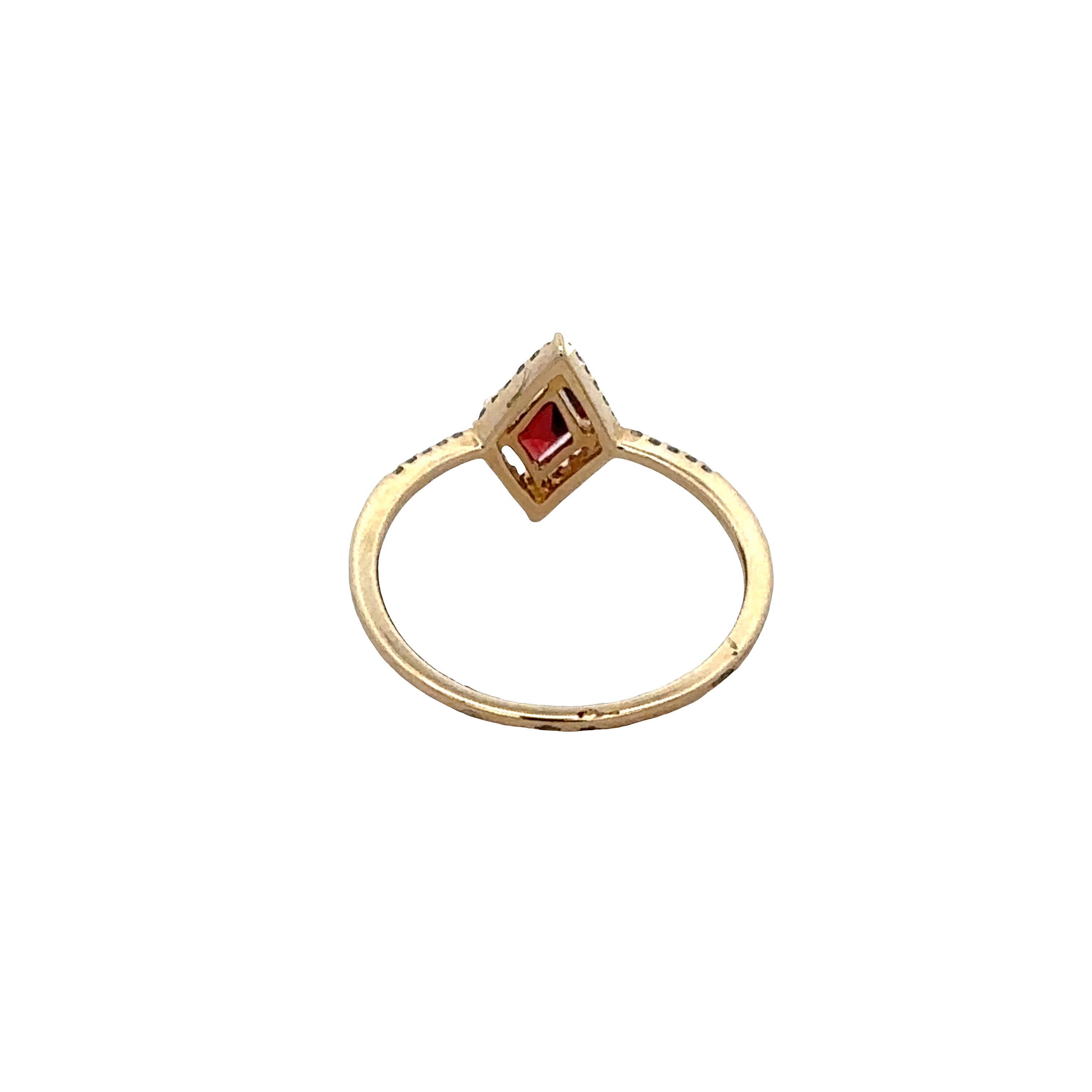 14k Yellow Gold Garnet & Diamond Kite-Shaped Ring – Size 6.5