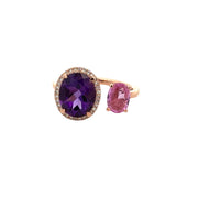 Amethyst and Sapphire Bypass Ring in Rose Gold