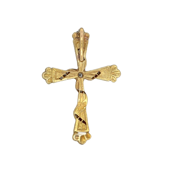 Antique Old Cut Diamond Cross in 18k Yellow and White Gold