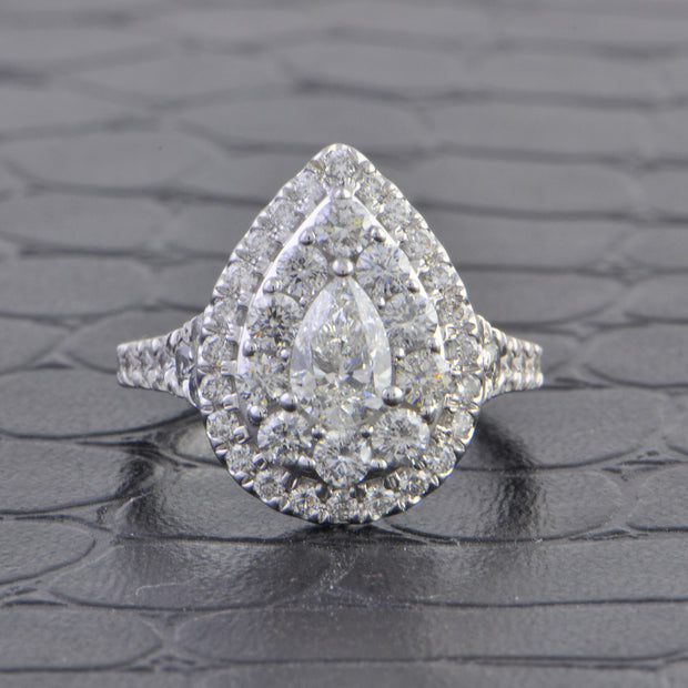 Pear Shape Diamond Halo Ring in White Gold