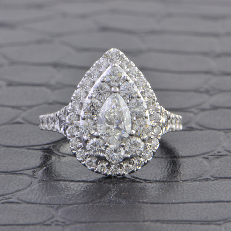 Pear Shape Diamond Halo Ring in White Gold