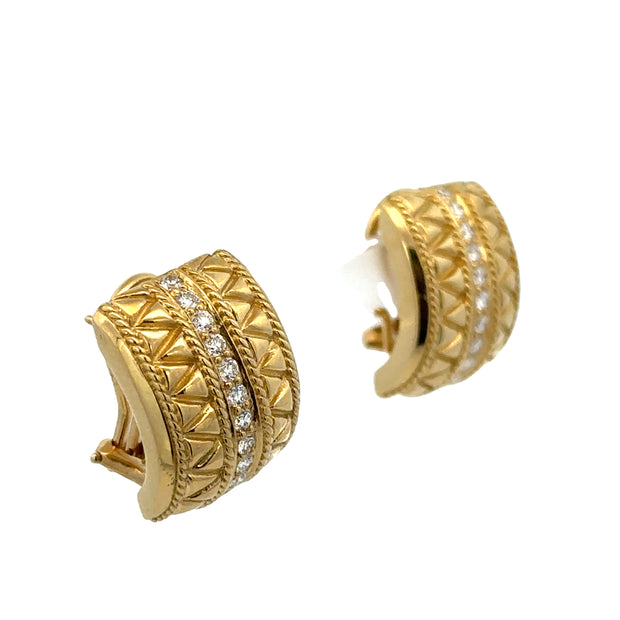 Textured Diamond Huggie Earrings in 18k Yellow Gold