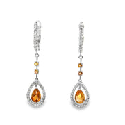 Citrine and Diamond Drop Earrings in White Gold