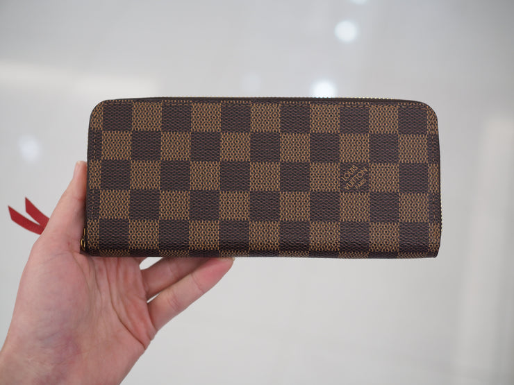 Louis Vuitton Red Clemence Zip Wallet Damier Eben