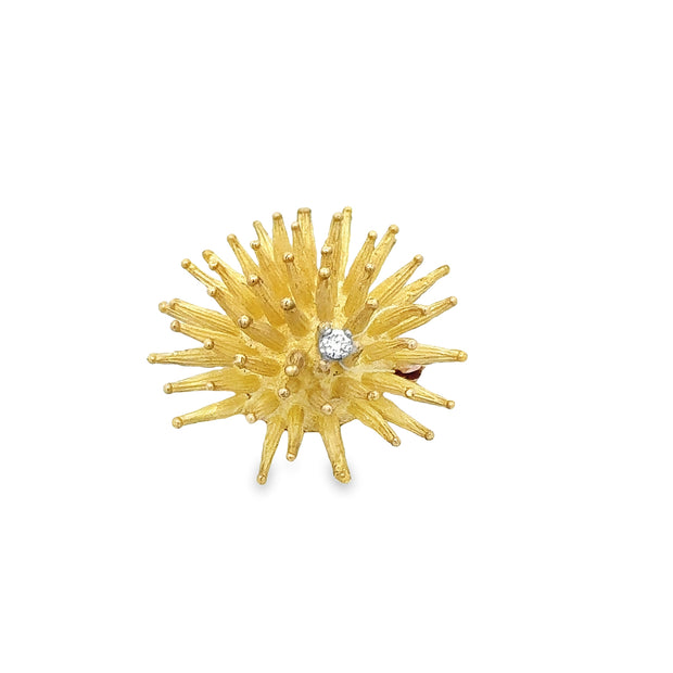 Vintage 1960s Diamond Sea Urchin Brooch in 18k Yellow Gold