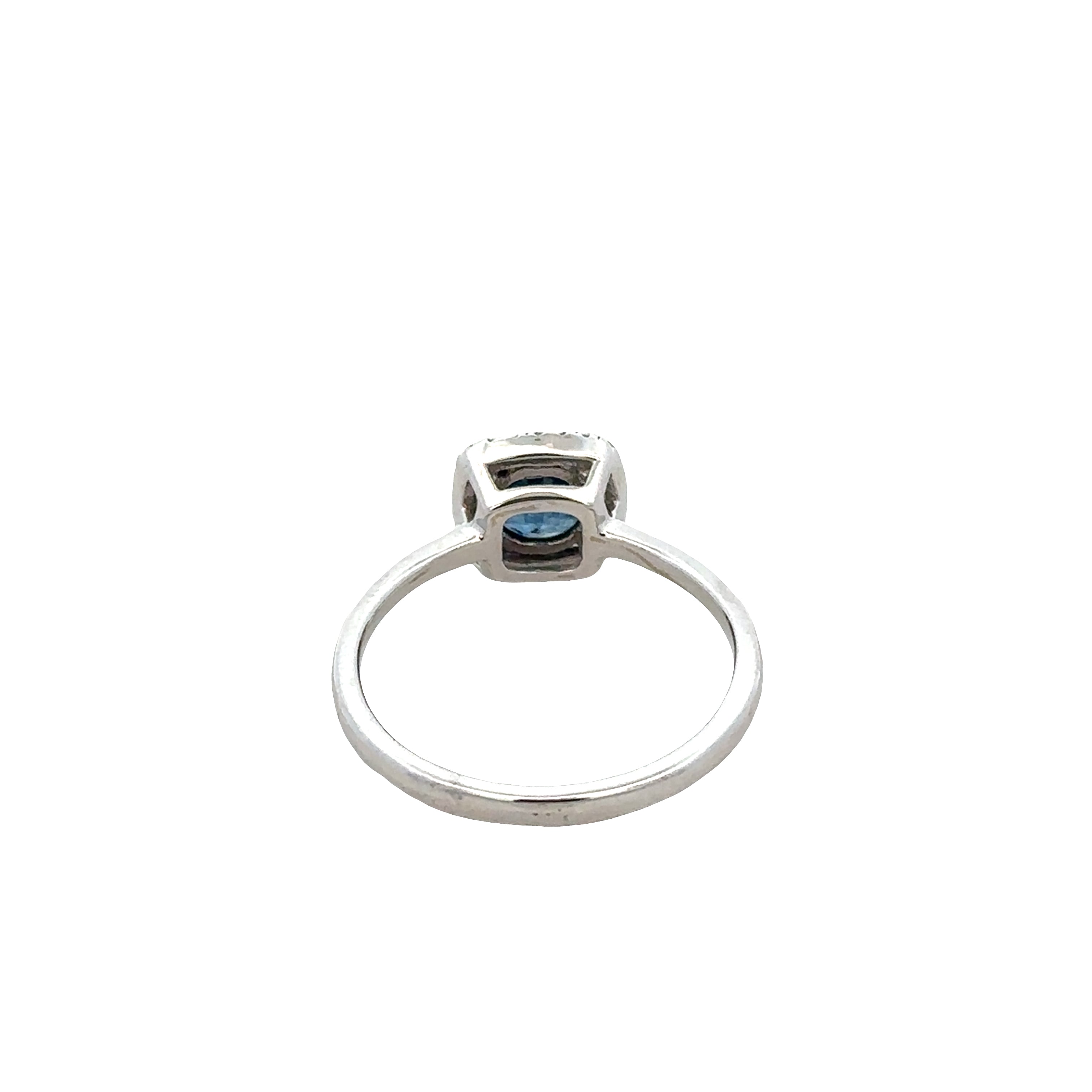 14k White Gold Sapphire & Diamond Halo Ring – Size 7