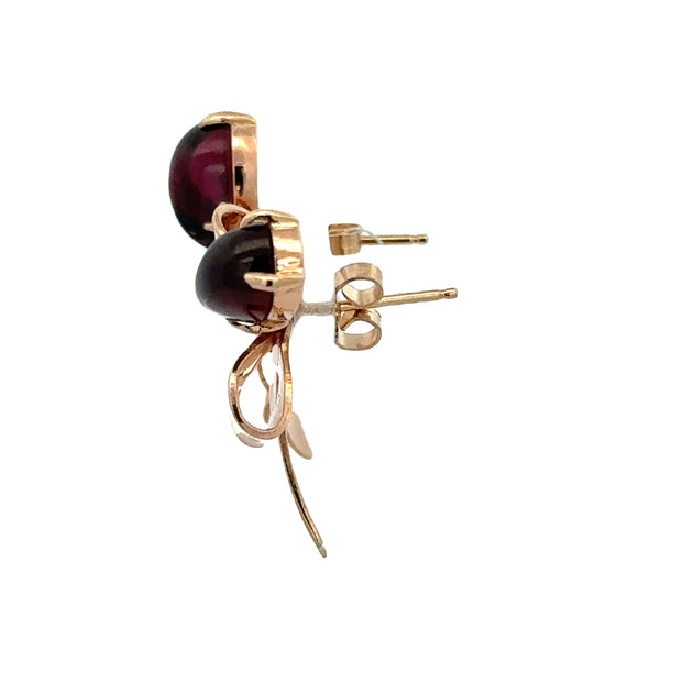 Vintage Garnet Bow Earrings in Rose Gold