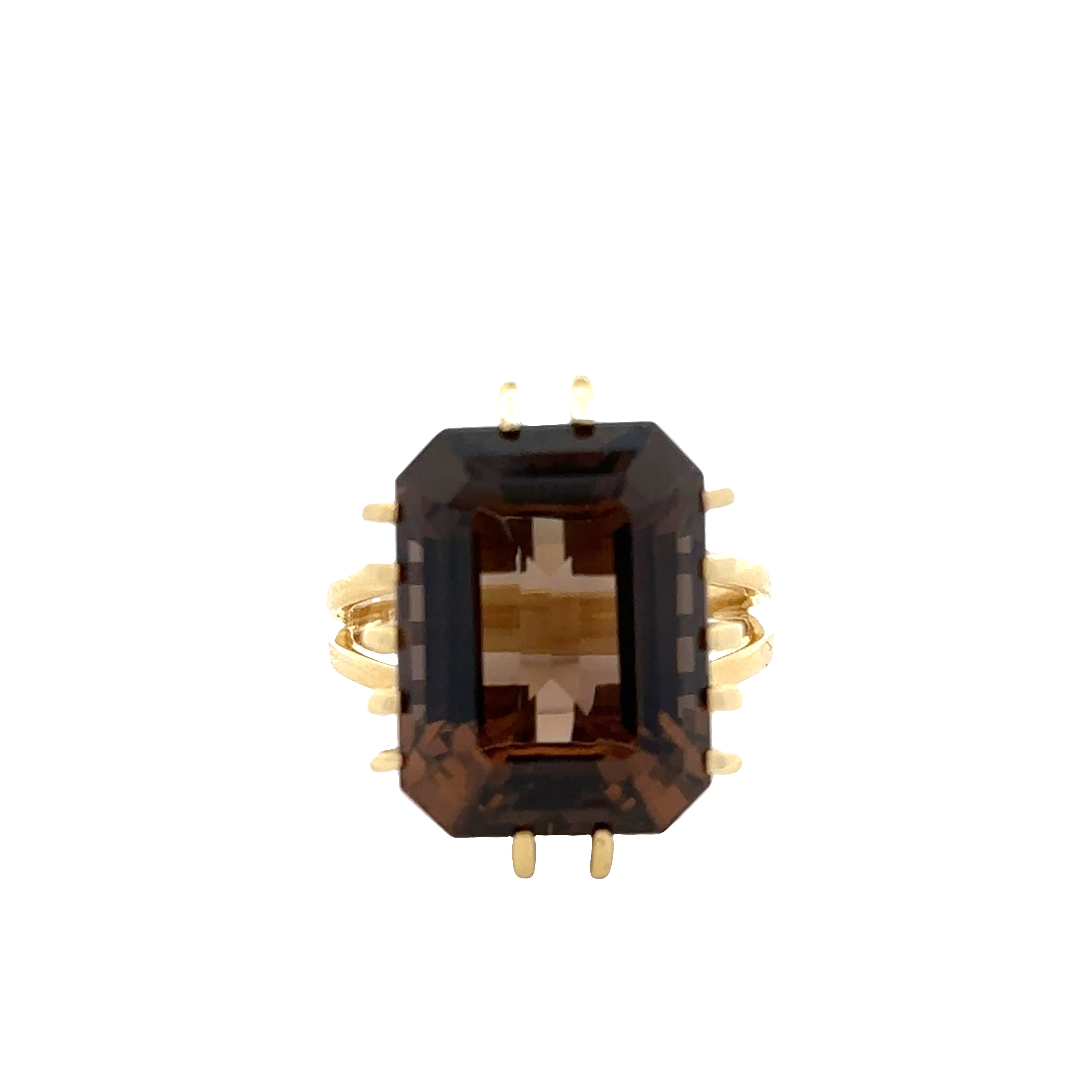 Vintage 18k Yellow Gold Ring with 13.19 Carat Smoky Quartz