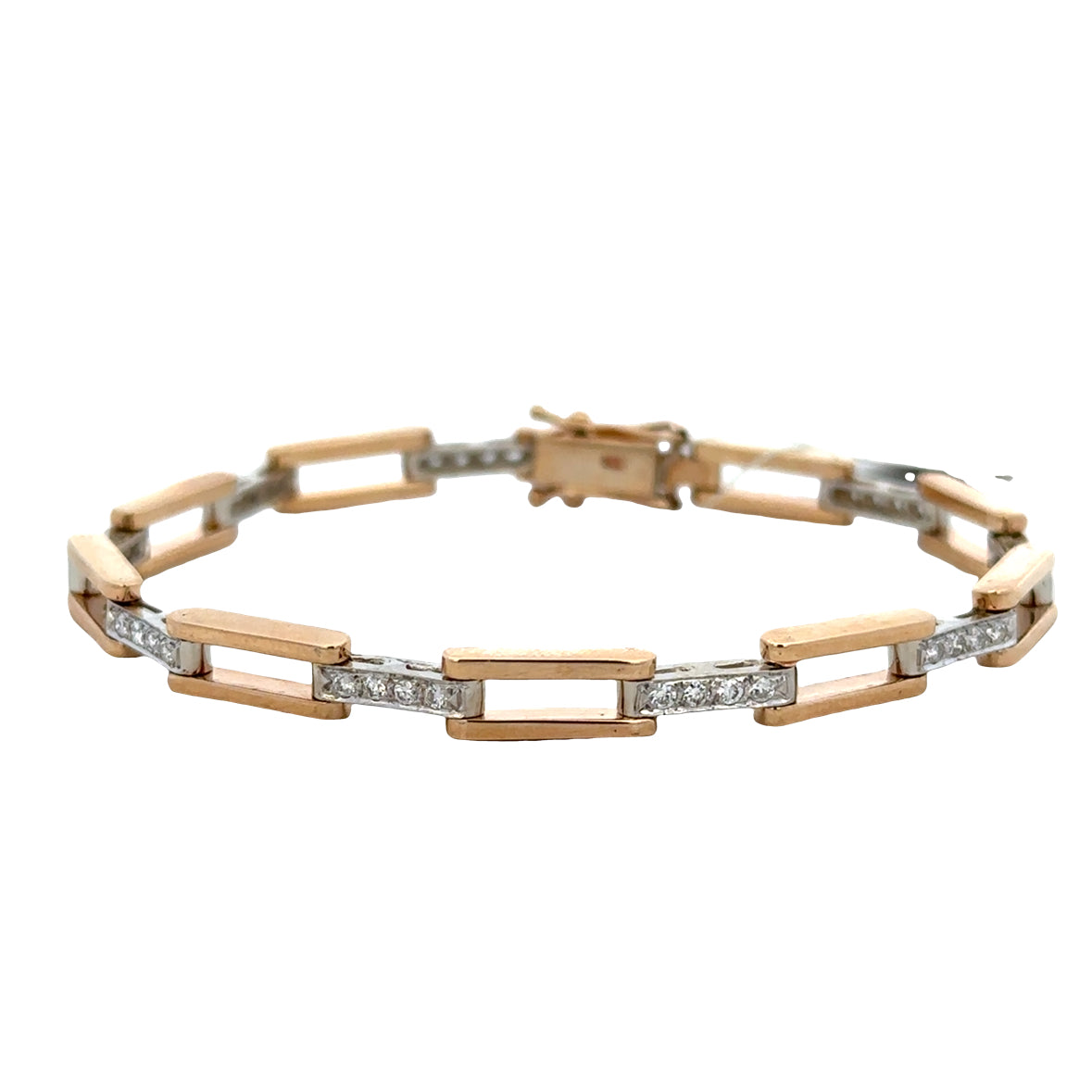 14k Yellow & White Gold Diamond Open Link Bracelet – 7" Long