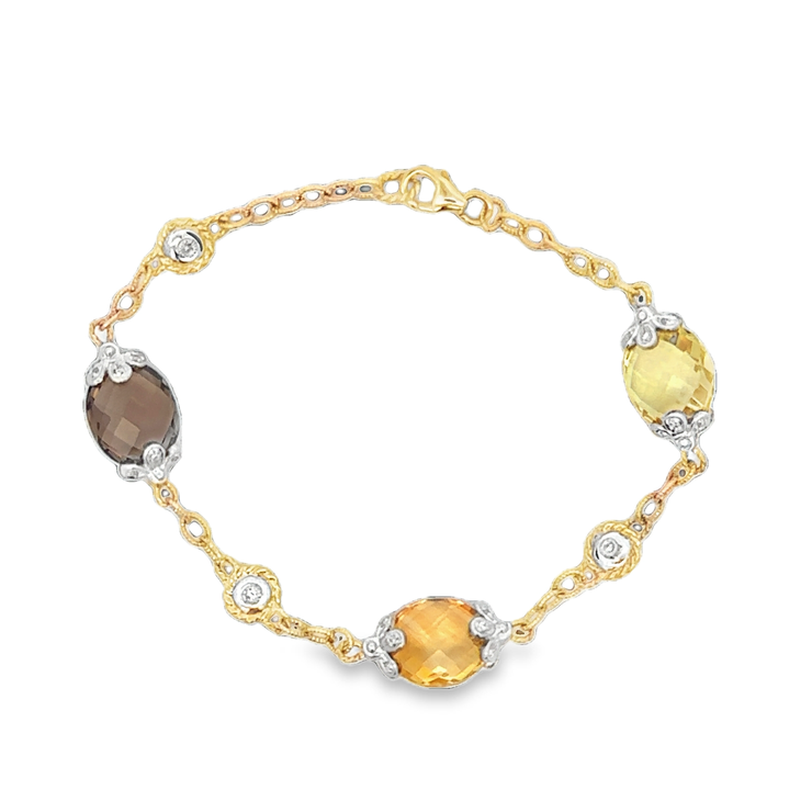 Faceted Gemstone and Diamond Bracelet in Yellow Gold