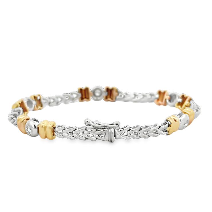 Vintage Two Tone Textured Diamond Bracelet in 14k Gold