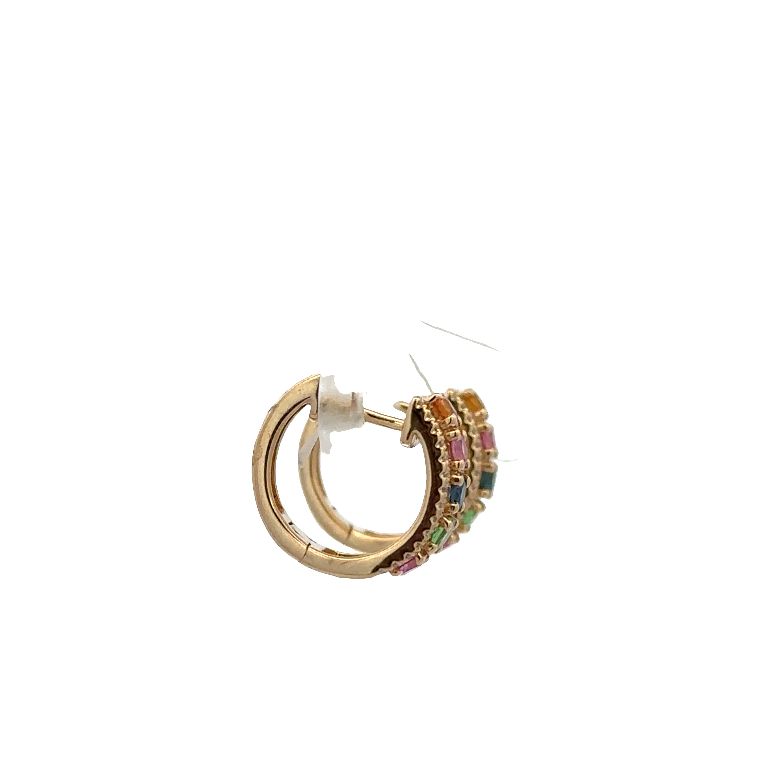 14k Yellow Gold Multicolor Sapphire & Diamond Petite Hoop Earrings
