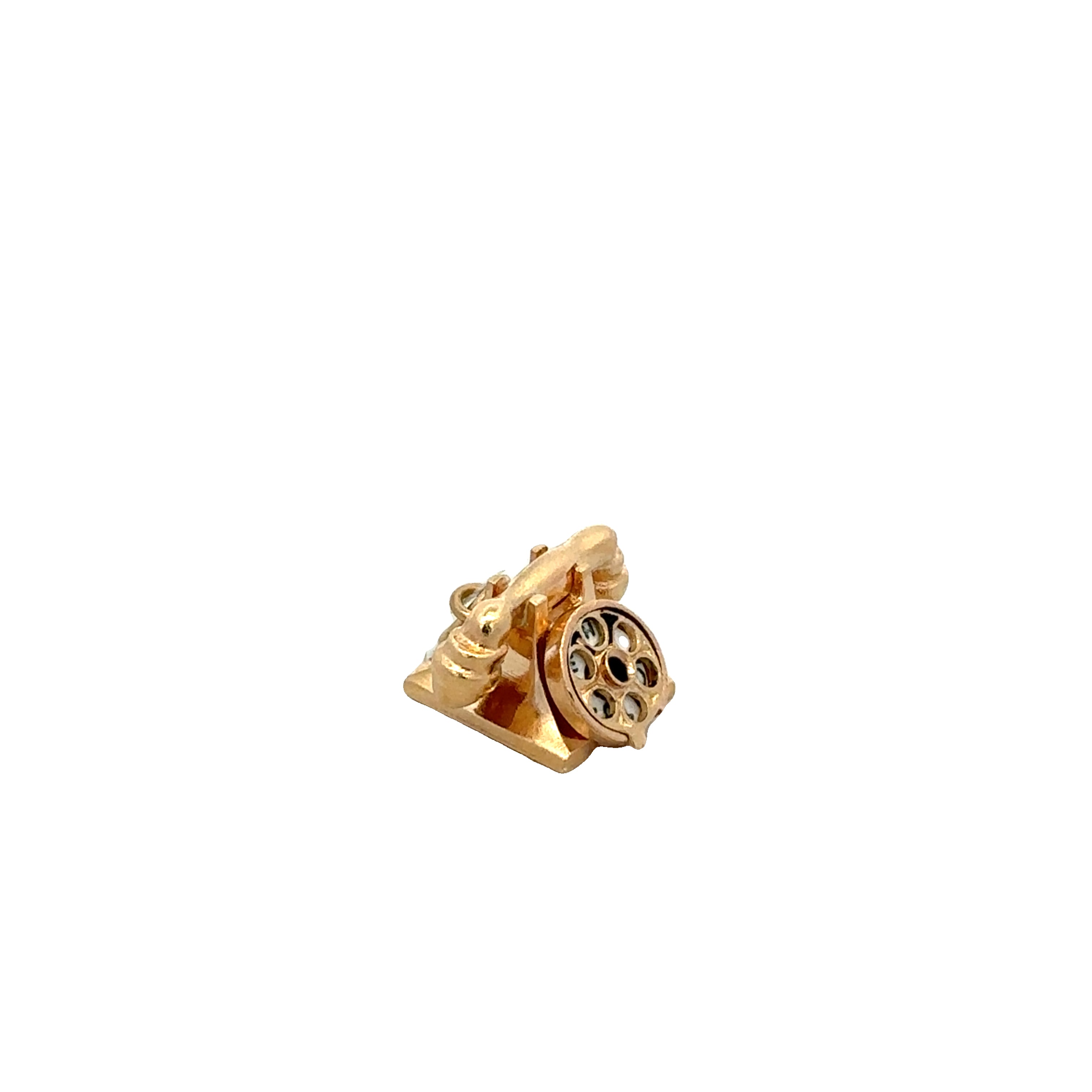 Vintage Enameled Rotary Telephone Charm in Yellow Gold