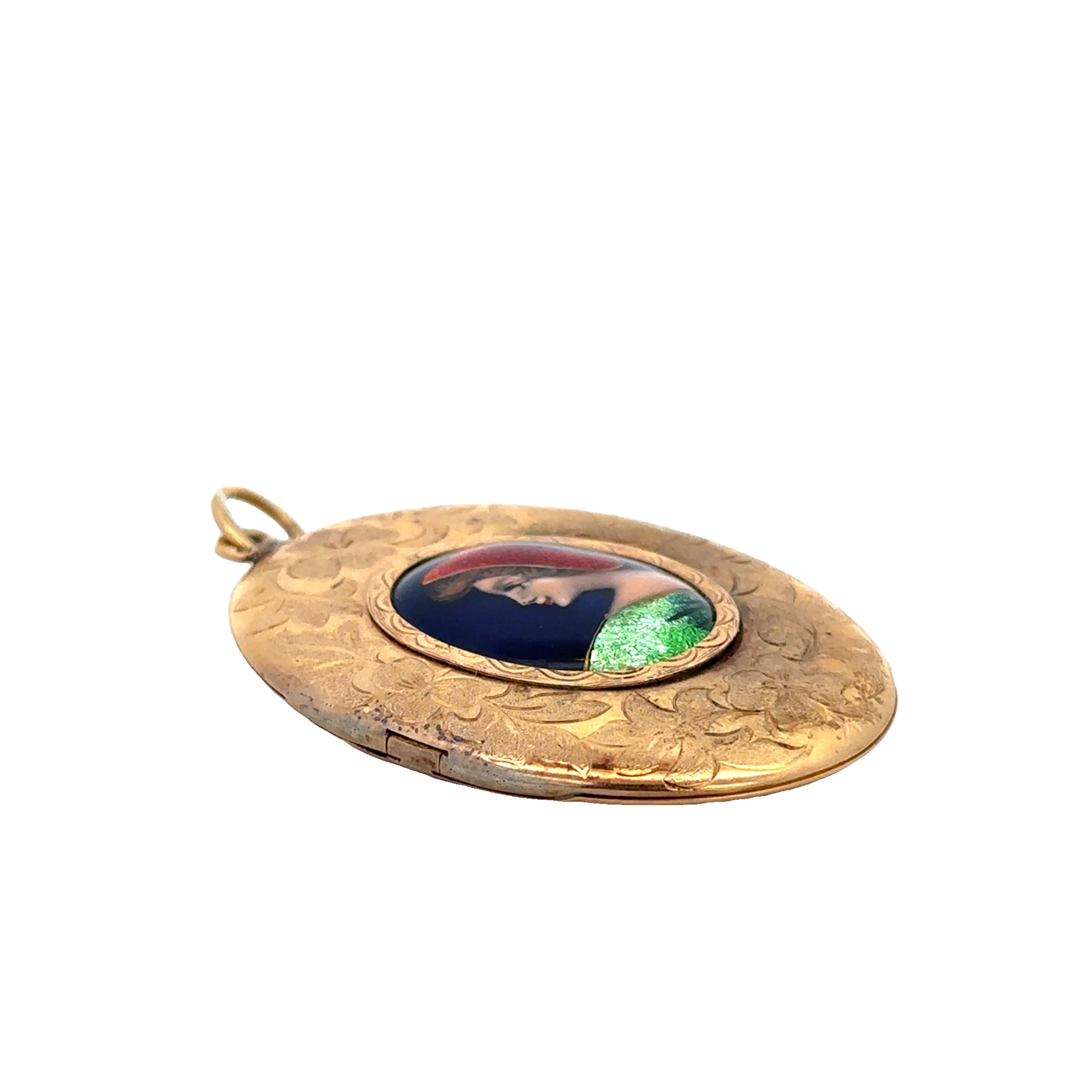 Antique Enameled & Chased Portrait Locket in 20k Yellow Gold